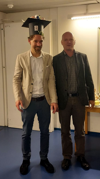 Florian Brünig (left) and Roland Netz (right) from Project C1 at Florian's PhD defense.